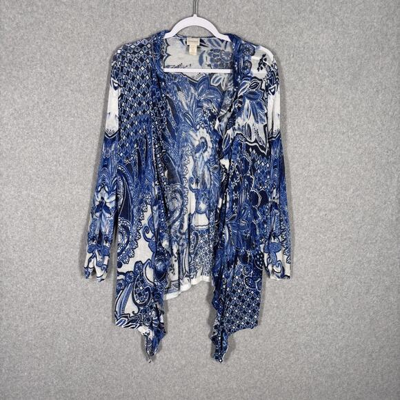 Chicos Cardigan Sweater Medium Paisley Ruched Flowy Drape Wrap Boho Cottage Boho - Picture 1 of 11